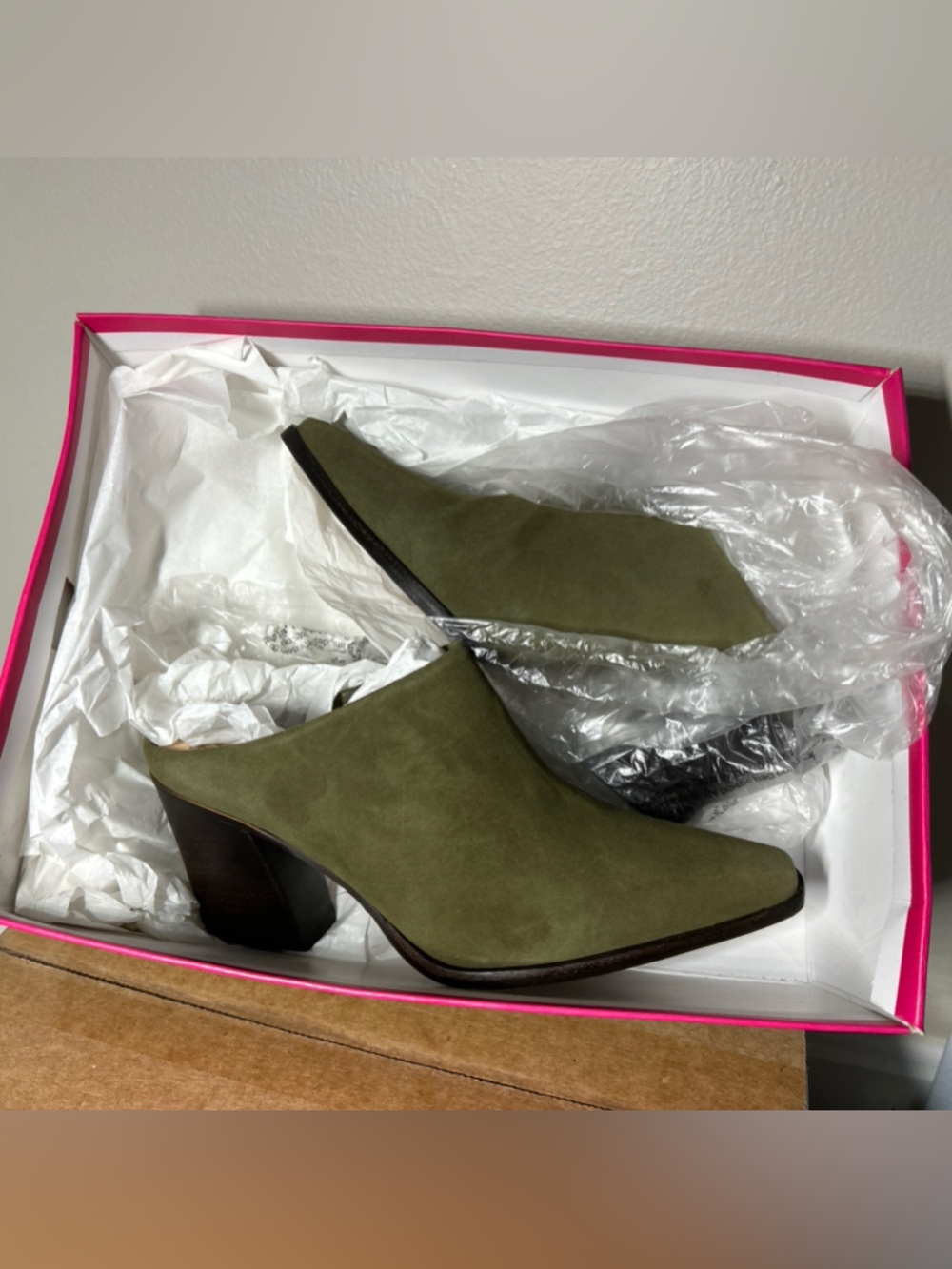 Vince Camuto Olive Suede Block Heel Mules - Egwenny leather